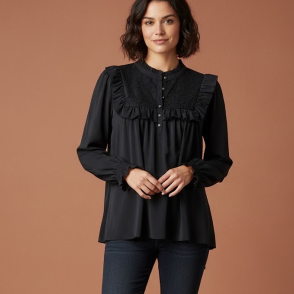 Chic Black Women's Blouse with Lace Accents